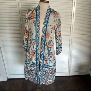 CHICO'S DUSTER KIMONO CARDIGAN BARREL SLEEVE FLORAL RISING BLOOM cream blue 2